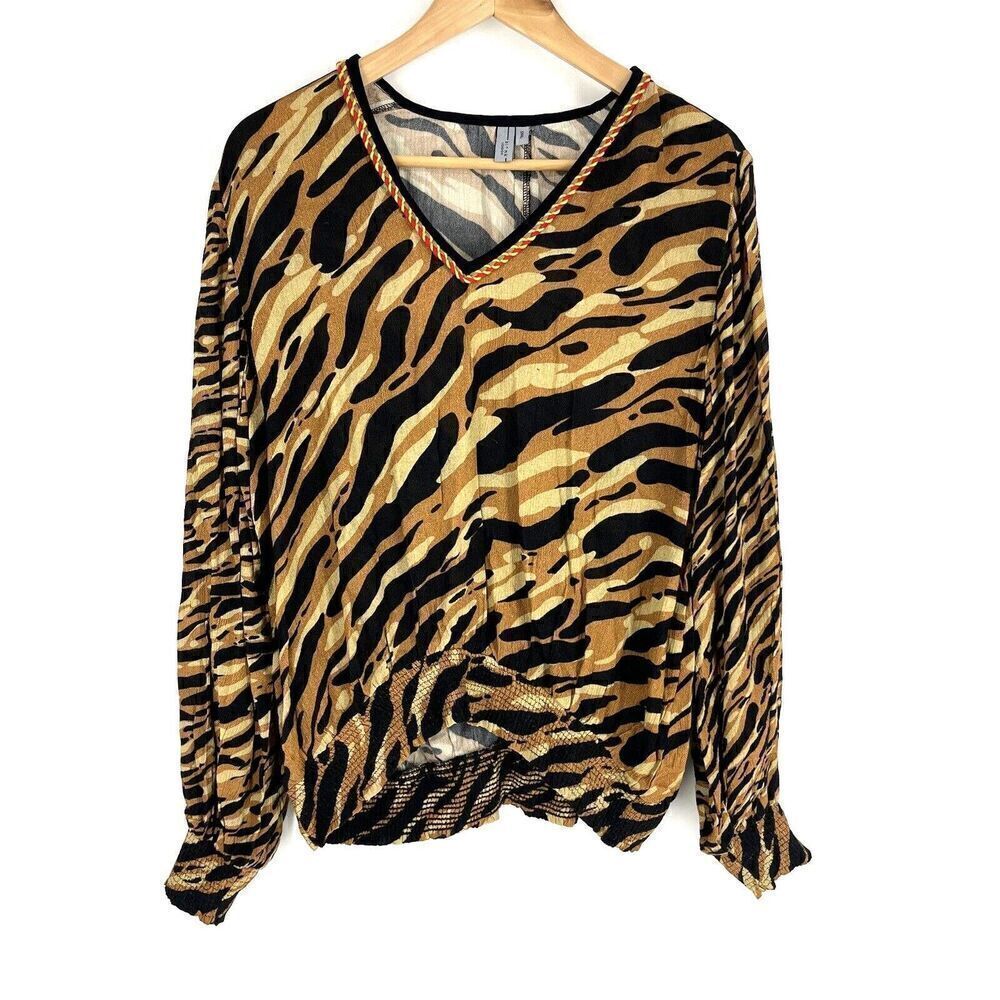 Anthropologie Blank London Top Size Small Patrice Animal Print Shirt V Neck